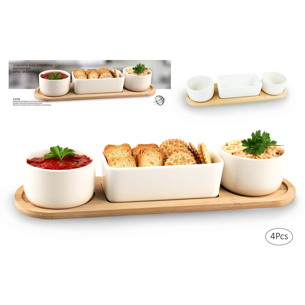 Set of 3 Appetizers Serving Dishes with Tray