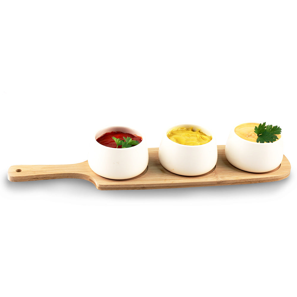Set of 3 Round Appetizers Serving Dishes with Tray