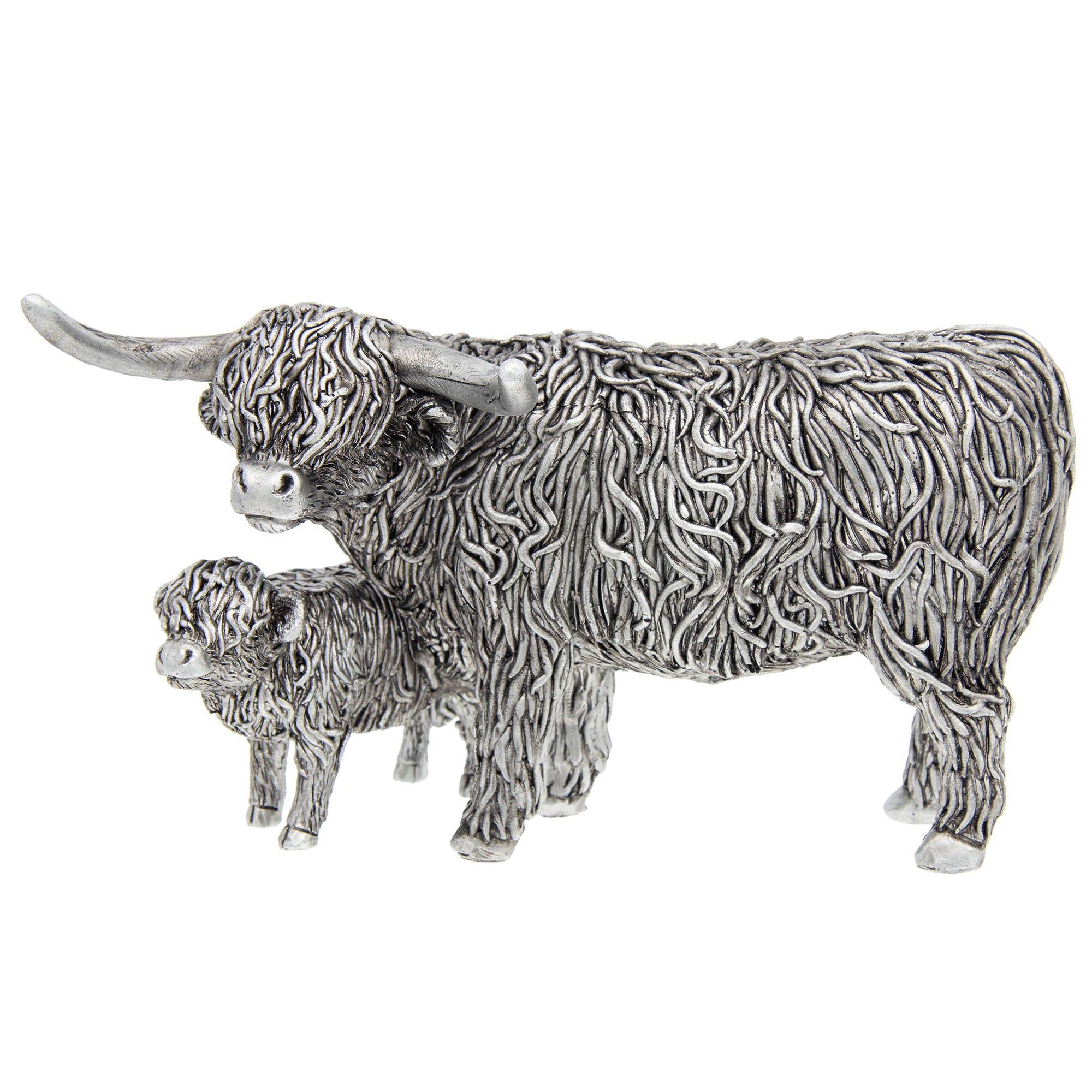 Silver Highland Cow & Calf Ornament