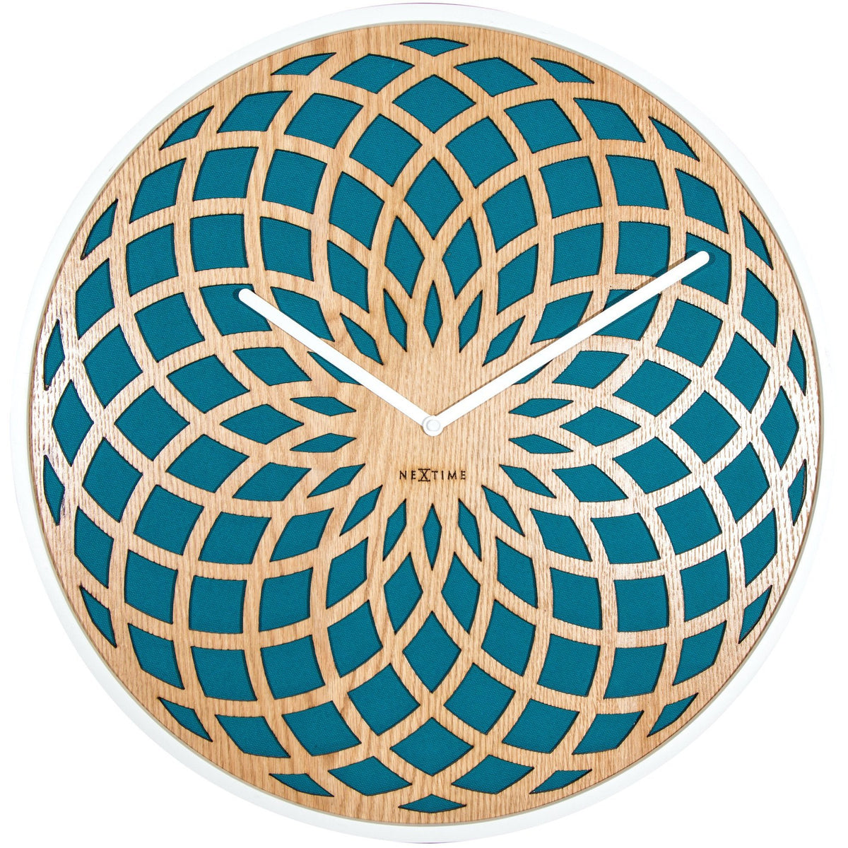 NeXtime - Wall clock – Ø 50 cm - Wood &amp; Fabric - Turquoise - &#39;Sun Big&#39;