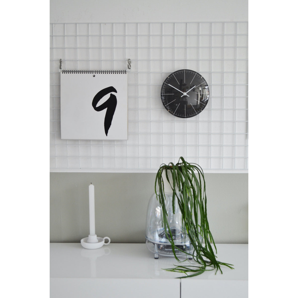 NeXtime - Wall clock/ Table clock- Ø 20 cm- Glass – Black – &#39;Big Stripe Mini Dome&#39;