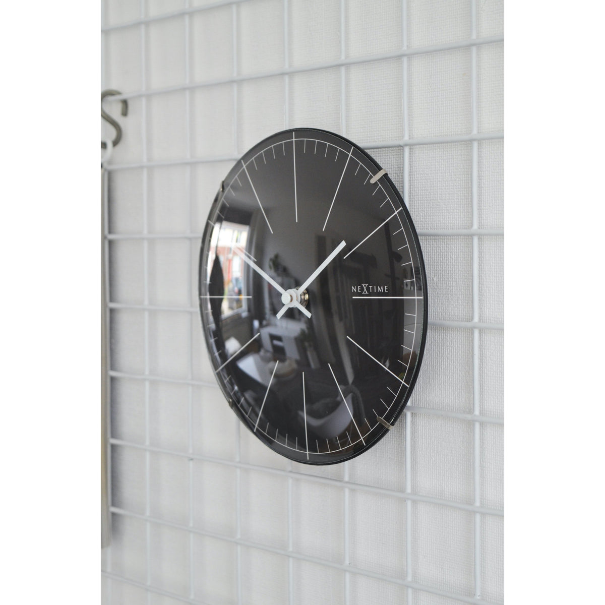 NeXtime - Wall clock/ Table clock- Ø 20 cm- Glass – Black – &#39;Big Stripe Mini Dome&#39;