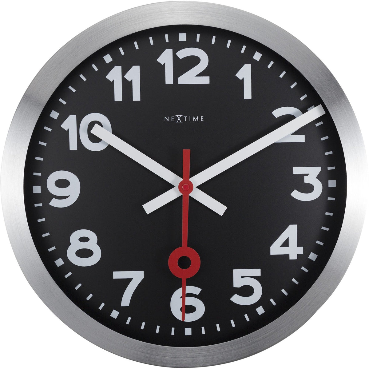 NeXtime - Wall clock - Ø 35 cm – Aluminum – Black – &#39;Station Numbers&#39;