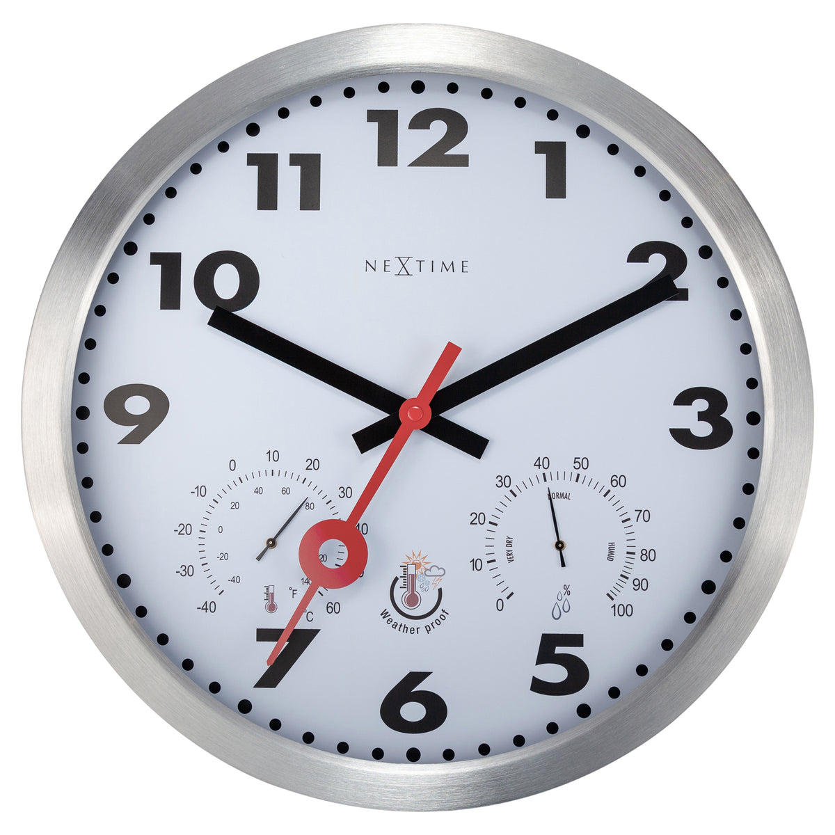 Wall clock with Thermometer and Hygrometer - 35cm Ø - Aluminium - White - &quot;Clematis&quot;
