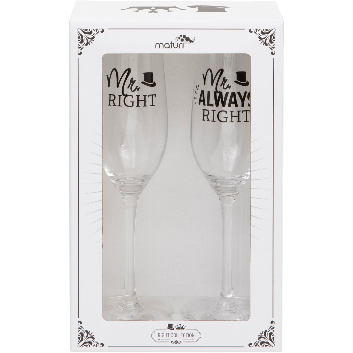 Set of Two Mr Right Mr Always Right Champagne Flutes