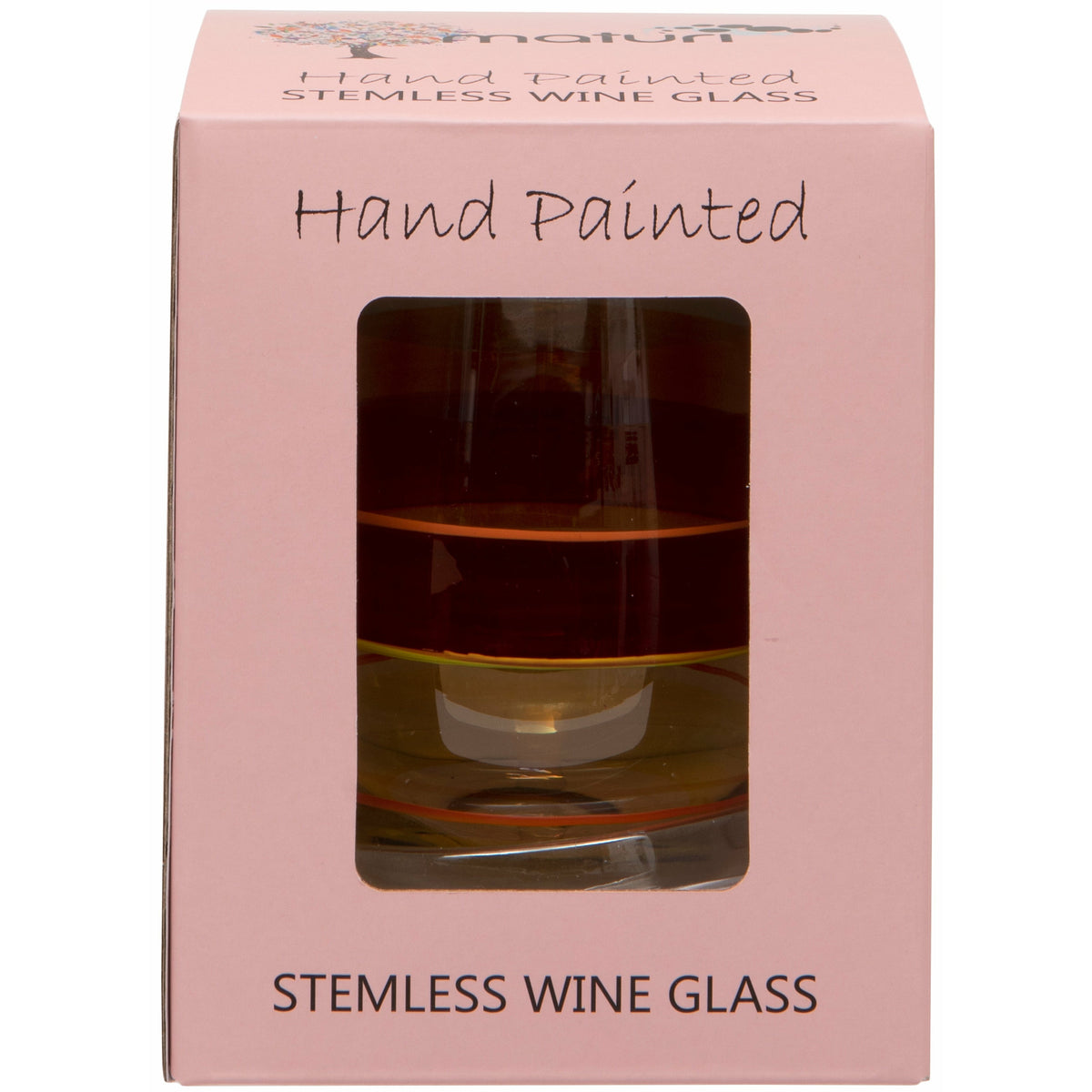 Hand Painted Light Stripe Stemless Wine Glass in Box