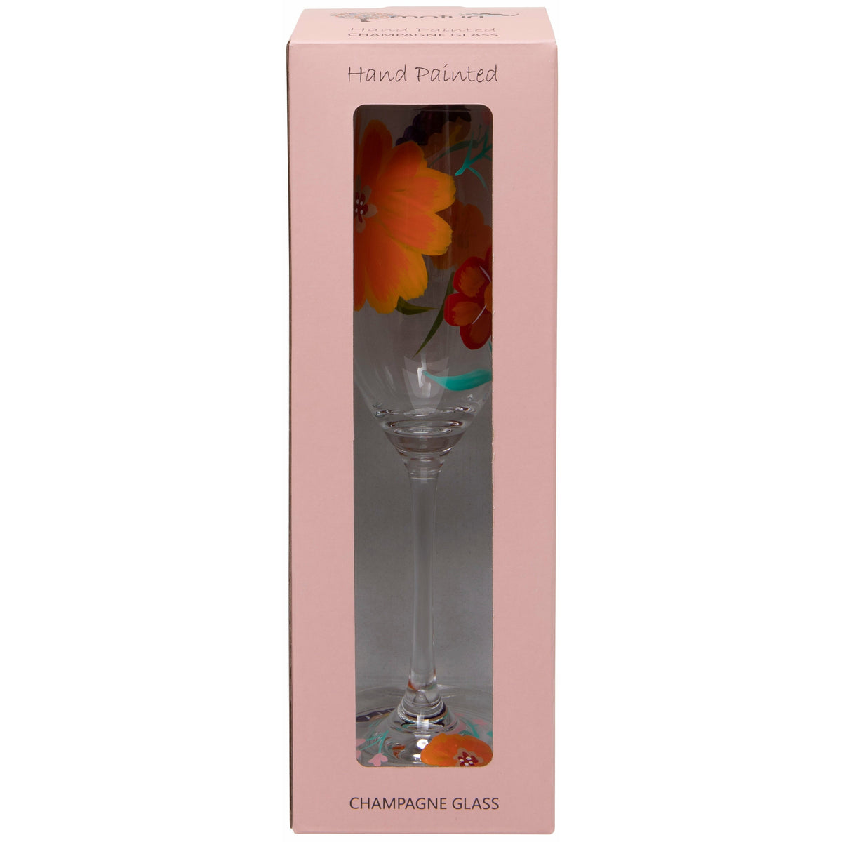 Hand Painted Flowers Champagne Flute in Box