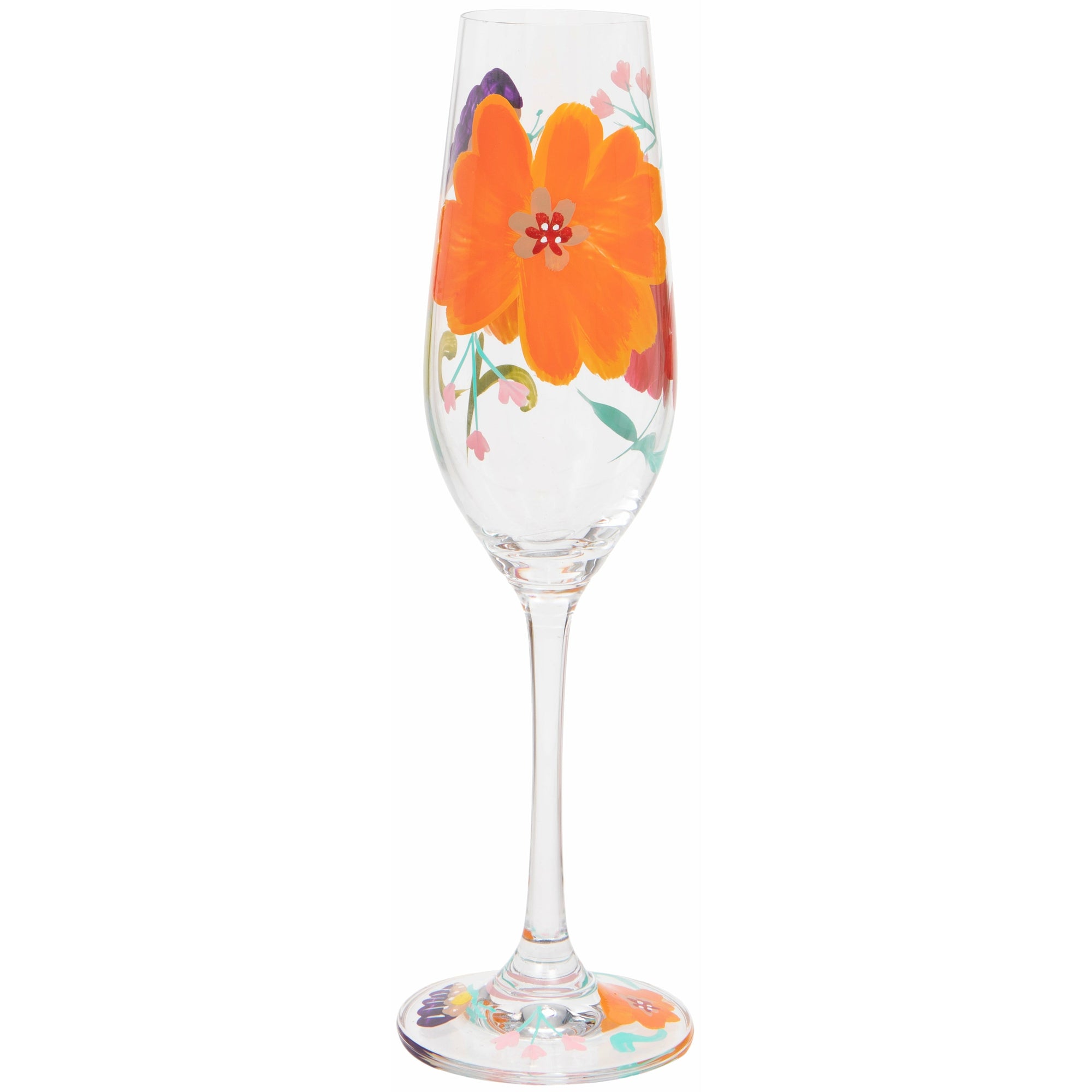 Hand Painted Flowers Champagne Flute