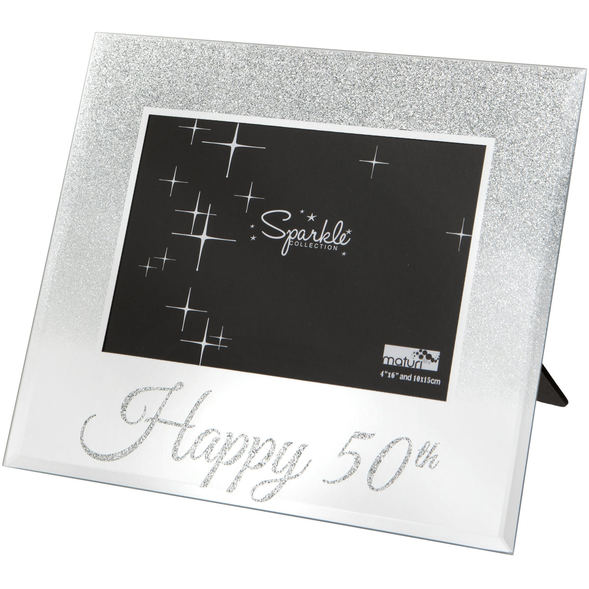 Mirrored Silver Glitter 6 x 4 Inch Photo Frame Happy 50th