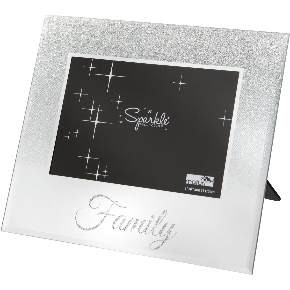Mirrored Silver Glitter 6 x 4 Inch Photo Frame Family