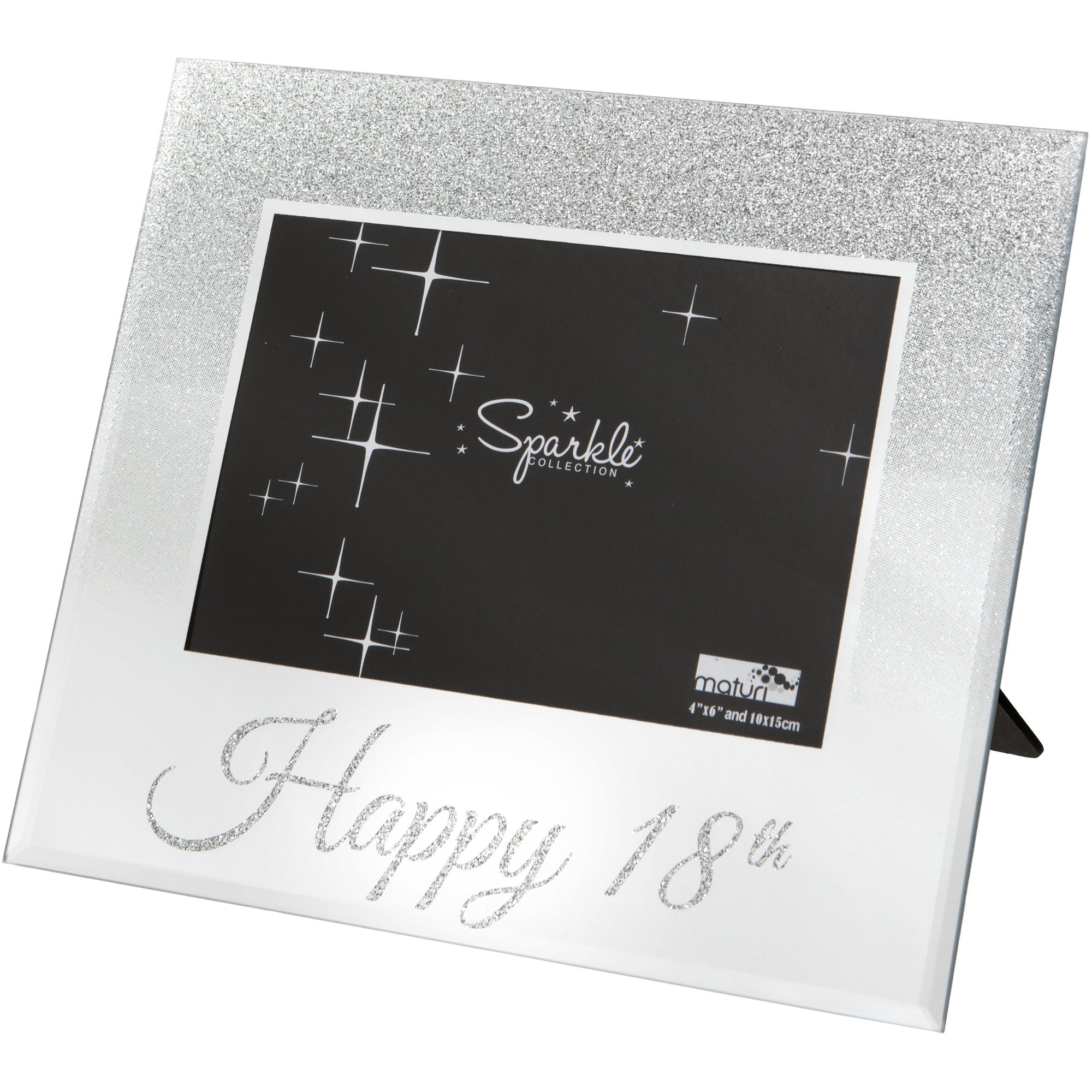 Mirrored Silver Glitter 6 x 4 Inch Photo Frame Happy 18th