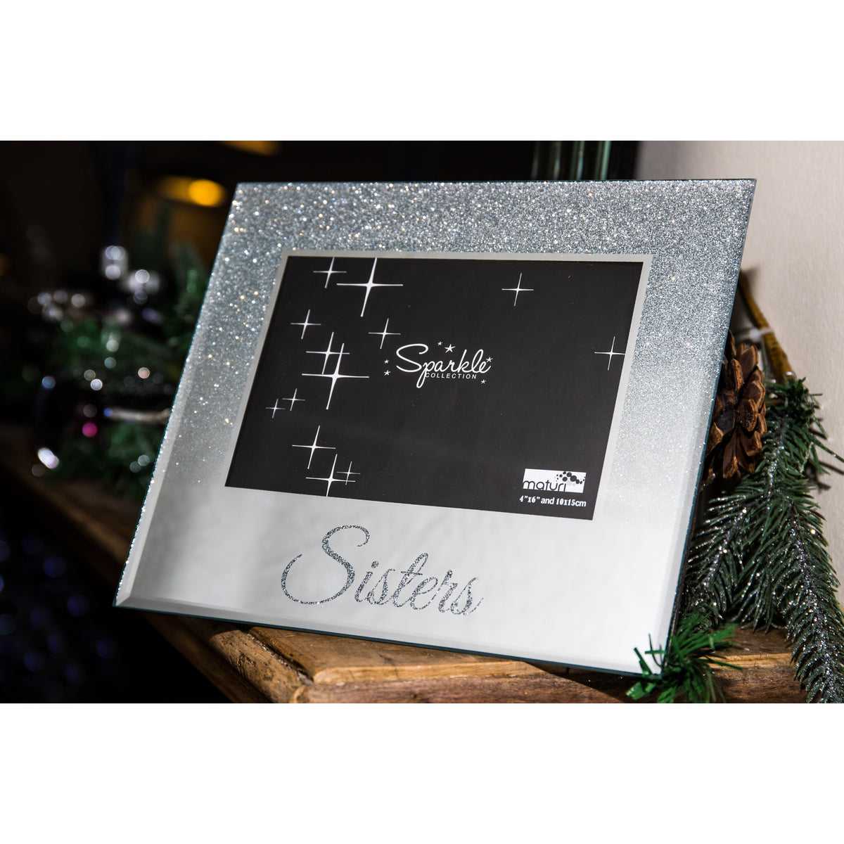 Sisters Mirrored Silver Glitter 6 x 4 Inch Photo Frame