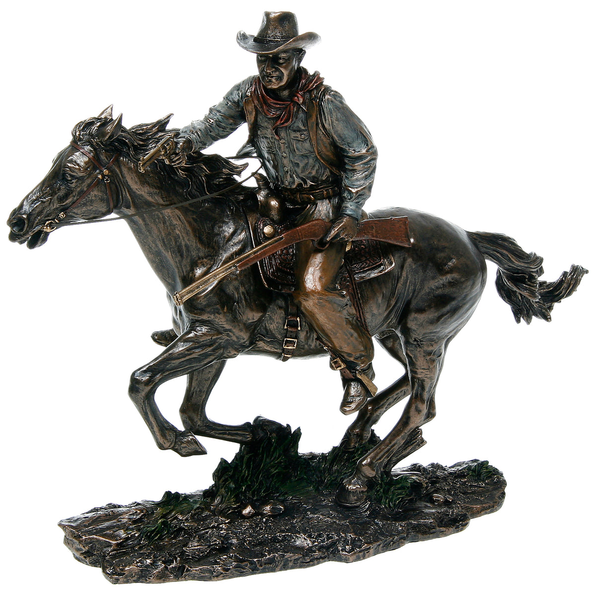 Bronze Cowboy Legend Horse Riding Figurine