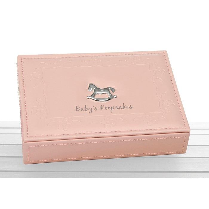 Pink Faux Leather Baby Keepsake Box