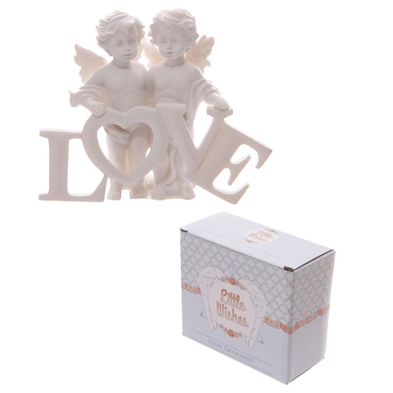 Pair of Cherubs Figurine Holding LOVE Letters