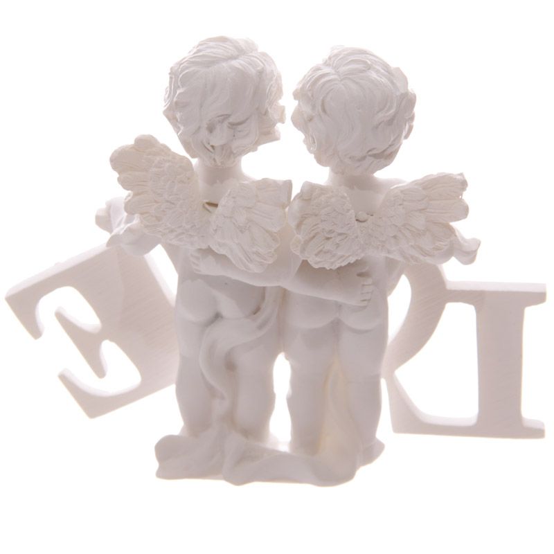 Pair of Cherubs Figurine Holding LOVE Letters