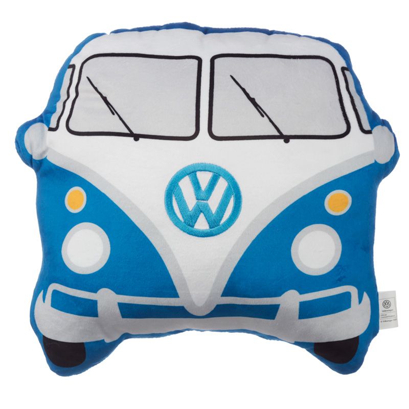 Plush Volkswagen VW T1 Camper Bus Shaped Blue Cushion