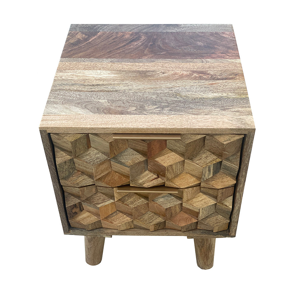 Geometric Mango Wood 2 Drawer Bedside Table