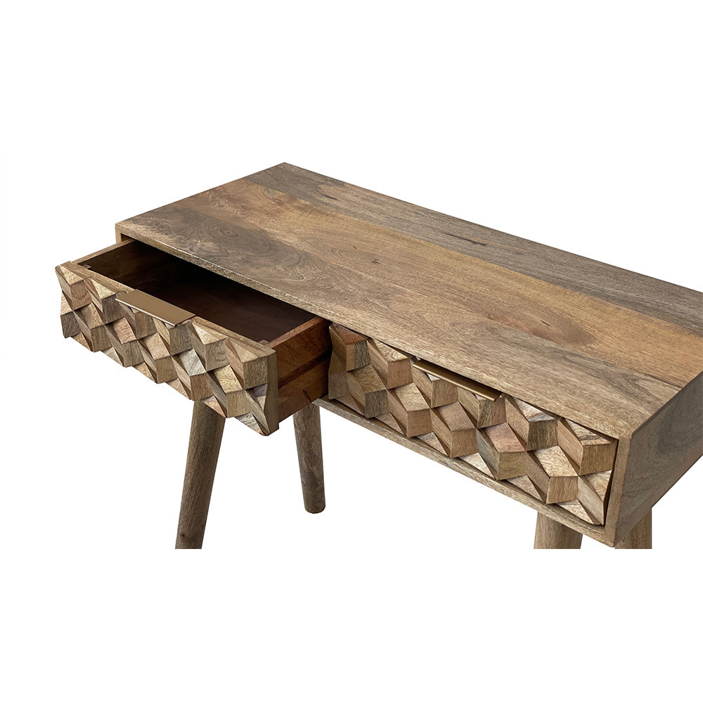 Geometric Mango Wood Console Table with Drawers