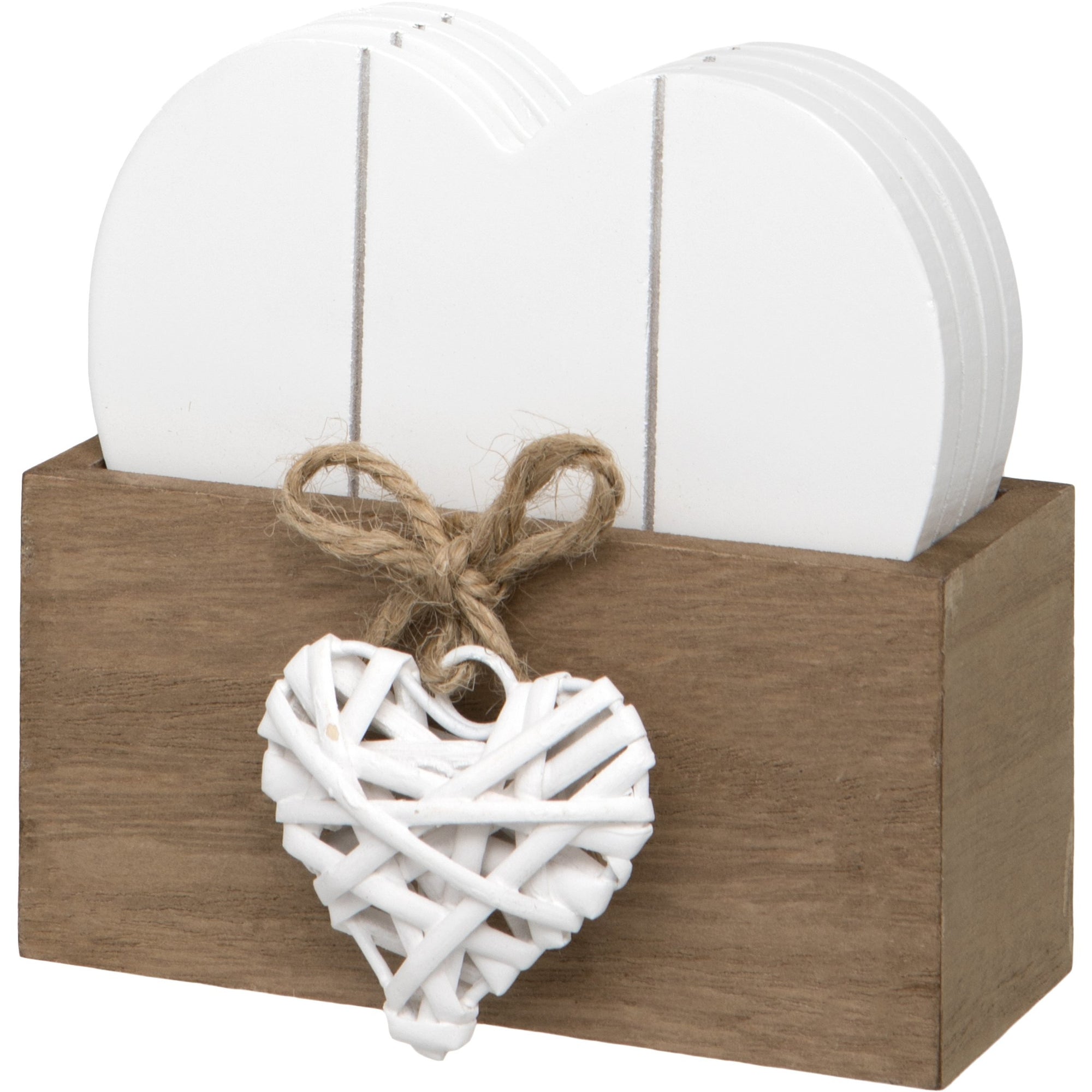 Woven Heart Design Set of 4 Wooden Heart Shaped Coasters with Stand
