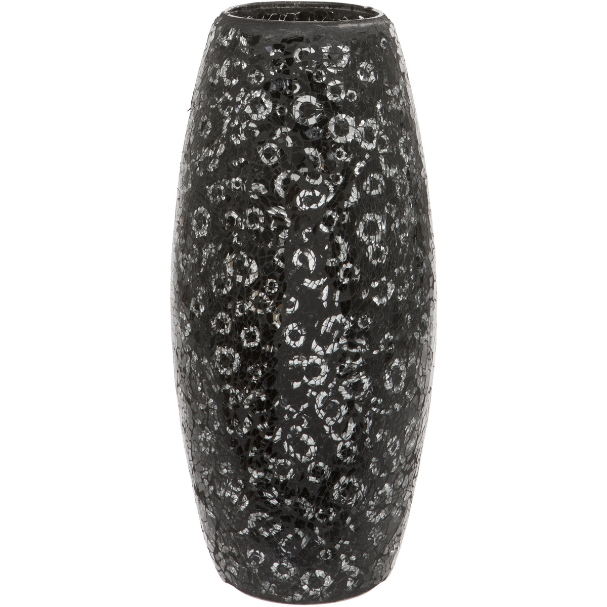 Black and Silver Crackled Glass Mosaic Oval Shaped Vase