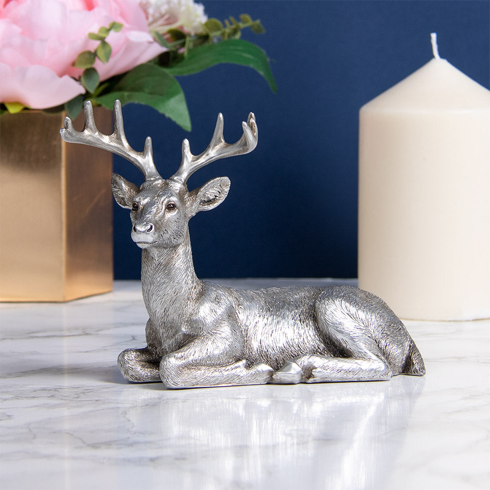 Silver Lying Deer Ornament