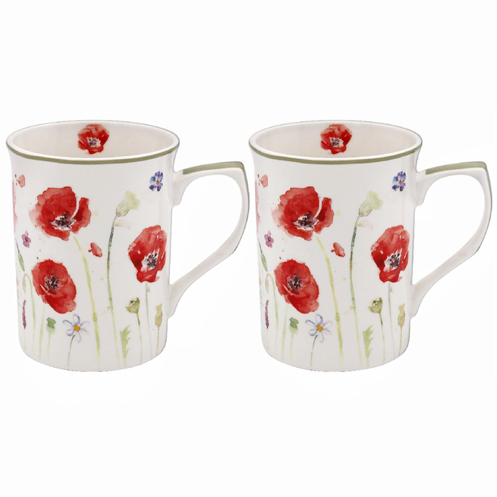 Poppy Field Fine China Mugs - Set of 2