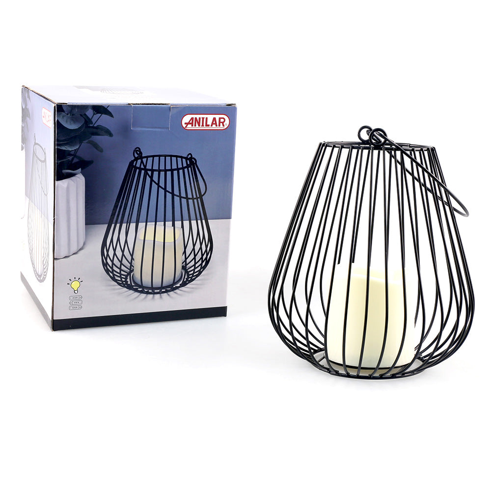 Decorative Black Lantern with Battery Operated Candle