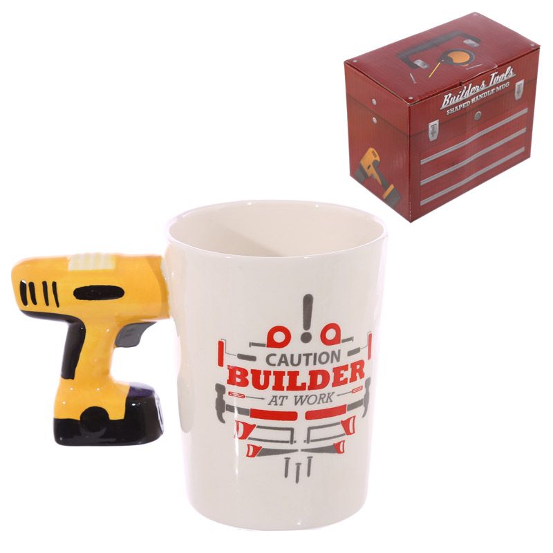 Electric Drill with Builder Decal Ceramic Shaped Handle Mug with Box