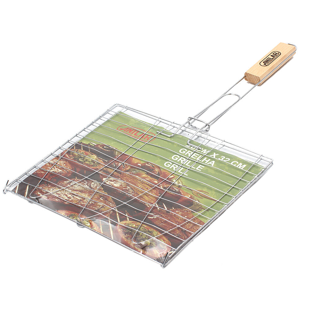 Barbecue Grill Basket Turner with Wooden Handle 28 x 32cm