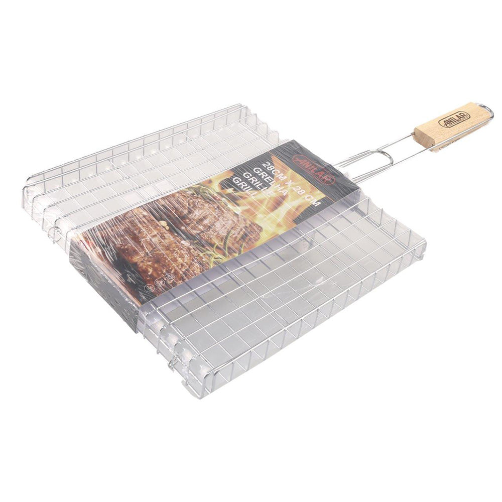 Barbecue Grill Basket Turner with Wooden Handle 28 x 28cm
